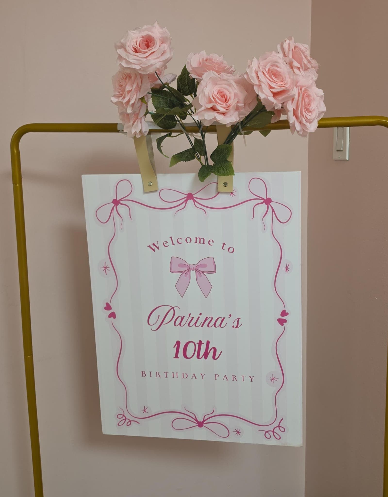 A personalised birthday welcome sign at Hily's