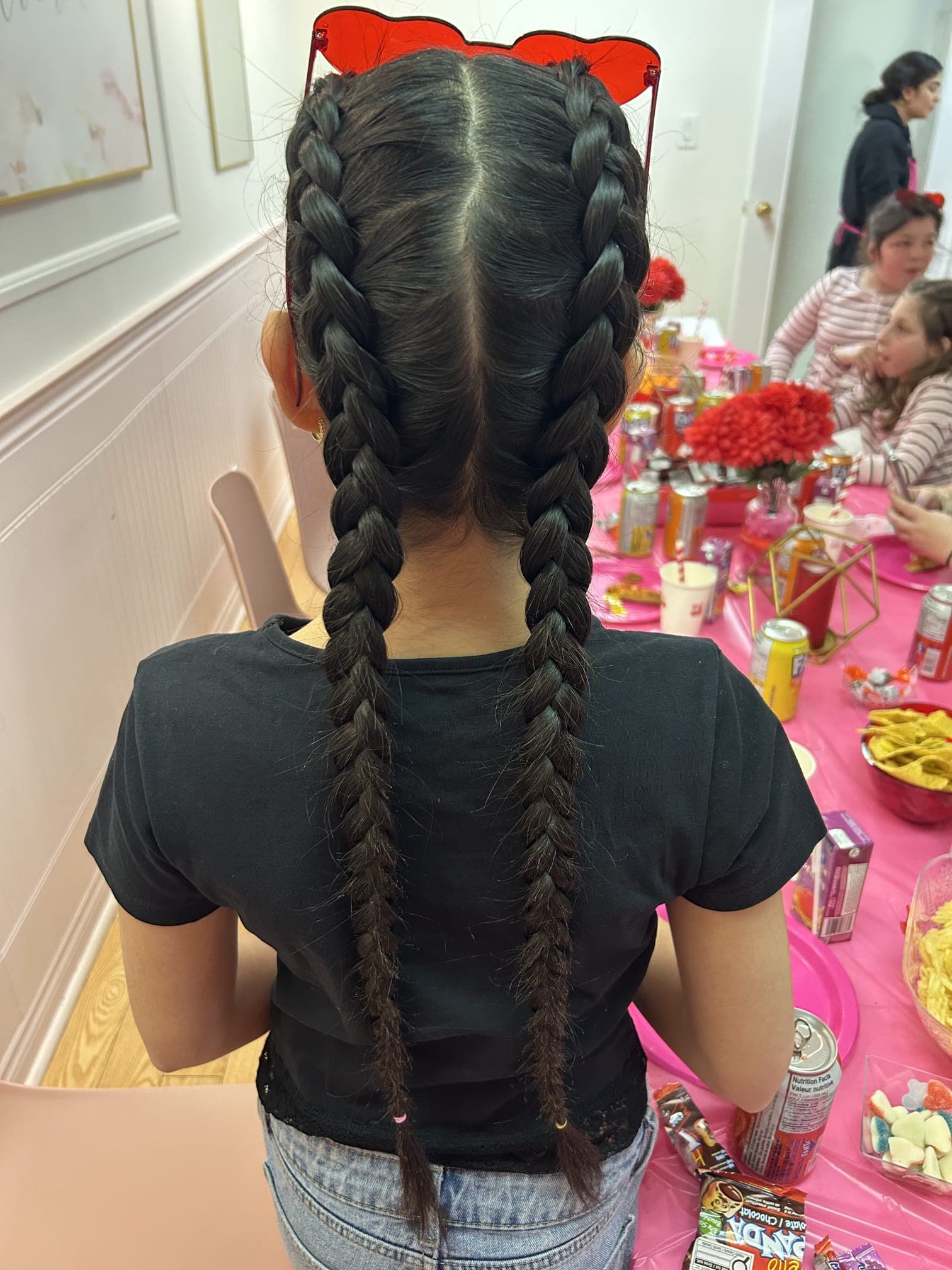 Double braids ready for a birthday party celebration